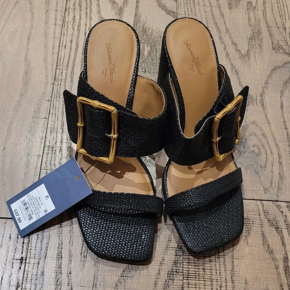 NWT Universal  Thread Block Bristol Bamboo Style Heel Mule Sandals